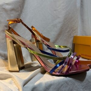 Rouge! Metallic Multi-Color Strappy Block Heel Sandals